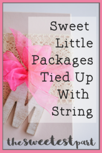 pin for post: package with crochet ribbon, pink bow and distressed initial 