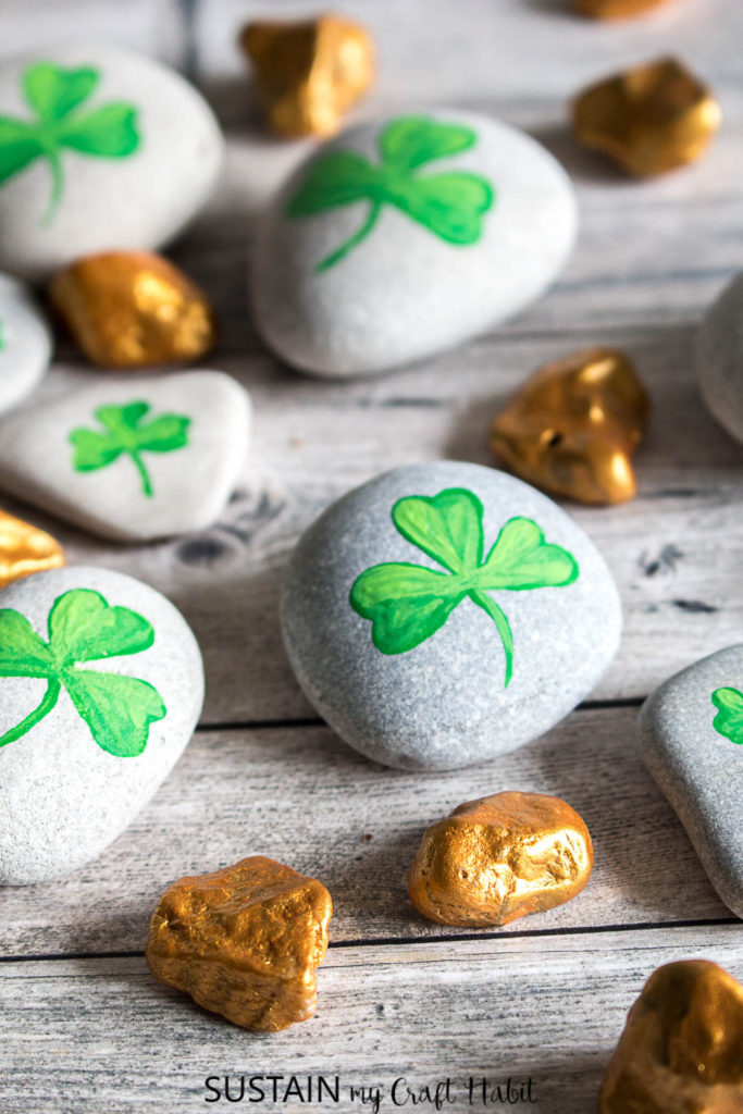 fun st. patrick's day activities: shamrock painted golden nuggets