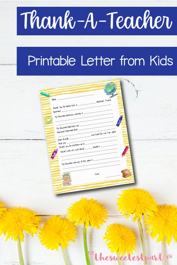 Printable Thank You Letter for Teachers